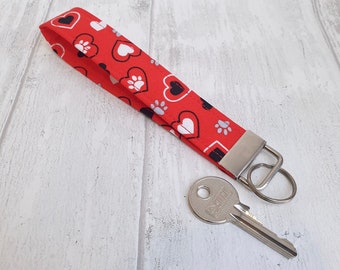 Handmade Key Fob, Cat and Dog Lover Gift, Father's Day Gift, Wristlet Keychain