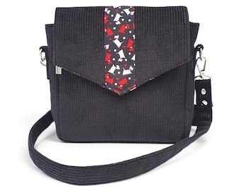 Small Crossbody Bag for Scottie Dog Lover, Black Corduroy Shoulder Bag