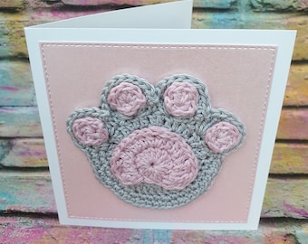 Paw Print Card, Cat Lover Card, Dog Lover Card, Crochet Paw, Animal Lover, Pet Condolence Card