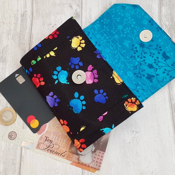 Fabric Purse, Paw Print Purse, Rainbow Purse, Paw Print Gifts, Gift for Cat Lover, Gift for Dog Lover, Rainbow Wallet, Paw Print Wallet