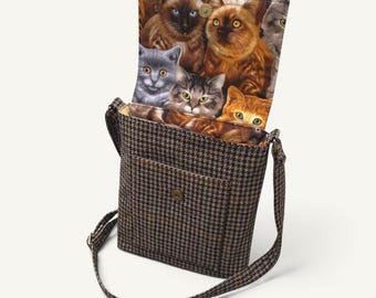 Brown Crossbody Bag  for Cat Lover, Quirky Messenger Bag