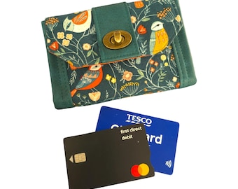 Handmade Fabric Purse, Women's Wallet, Bird Print Card Holder