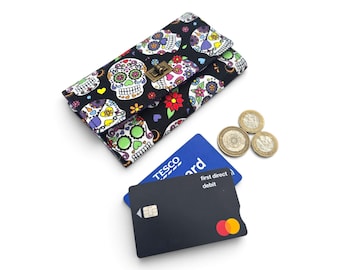 Sugar Skull Card Purse, Halloween Accordion Wallet, Gothic Gift