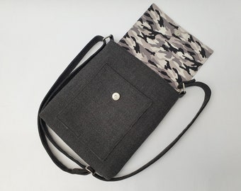 Unisex Messenger Bag, Handmade Camouflage Bag, Man Bag, Grey Crossbody Bag, Military Bag, Camo, Smart Work Bag, Bag for Books