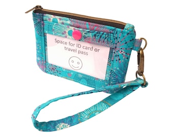 Ocean Inspired Wristlet Purse with ID Window, Turquoise Reef Zipped Purse