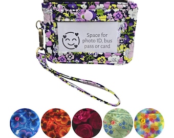 Wristlet ID Purse,  Bus Pass Holder, Floral Travel Wallet