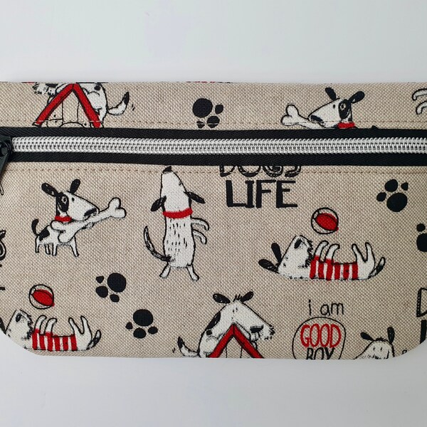 Handmade Zipper Bag, Gift for Dog Lover, Dog Pencil Case, Dog Phone Bag, Handmade Dog Bag, Dog Walker Gift