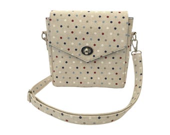 Small Crossbody Bag with Flap and Twist Lock, Polka Dot Handbag with Floral Lining
