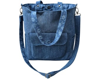 Denim Tote Bag, Upcycled Crossbody Bag, Women's Shoulder Bag