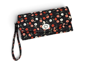 Poppy Clutch Wallet, Wristlet Card Purse, Birth Flower Gifts