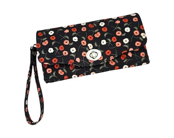 Poppy Clutch Wallet, Wristlet Card Purse, Birth Flower Gifts