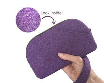 Wristlet Clutch Bag, Purple Handbag, Lilac Floral Fabric, Travel Accessories