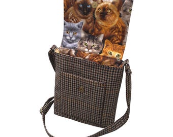 Dogtooth Crossbody Bag with Cat Lining, Messenger Bag