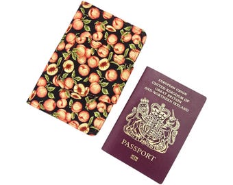 Peach Print Passport Holder, Fabric Travel Wallet for Family,  Fruity Accessories