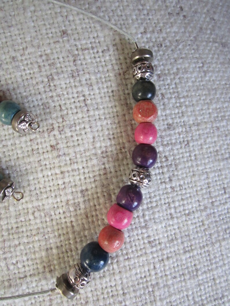 Colored Wood Beaded Jewelry Set Rainbow Necklace And Earrings Wooden Beads Metal beads Cotton string Boho Style Hippie Style