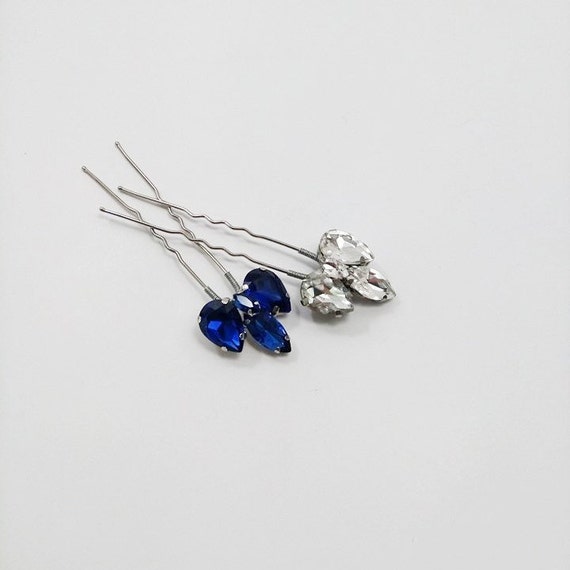 Royal Blue And Clear Hair Pin Set Of 2 Something Blue Hair Etsy