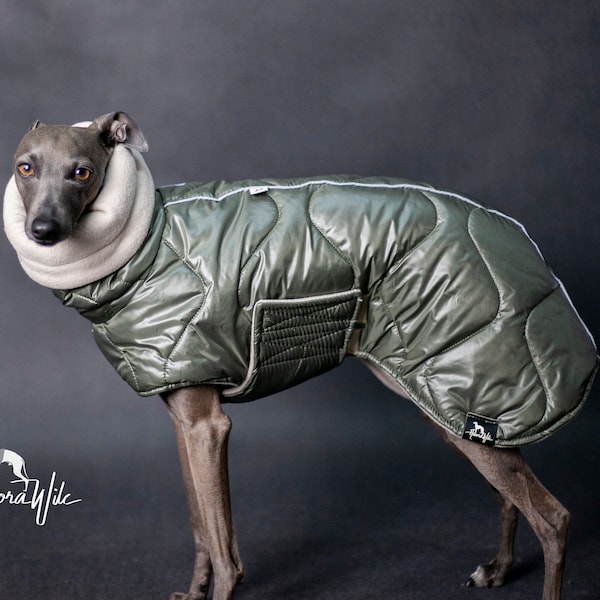 Khaki puffer with belly warmer