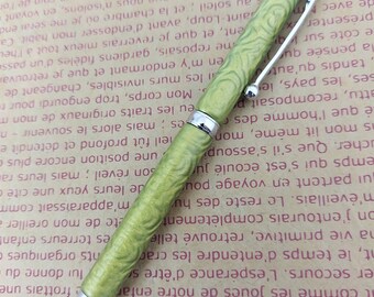 ballpoint pen handmade fancy décor, almond green geometric linden, writing 0.7 mm black, gift idea accessory stationery, office decoration