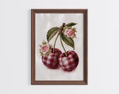 Cherry Floral Art Print: Checkered Vintage Home Decor (Digital Download)
