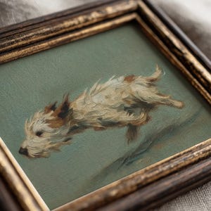 Impasto-olieverfschilderij terriër, lopende hond vintage stijl muurkunst (digitale download)