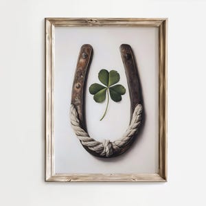 Lámina vintage de trébol de herradura: decoración rústica para el Día de San Patricio (descarga digital)