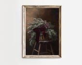 Greenery Frosted Berry Branch Art Print: Vintage Holiday Decor (Digital Download)