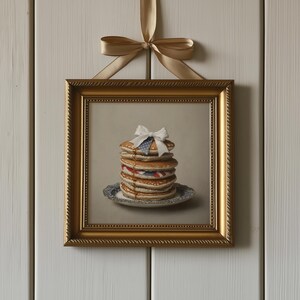 4. Juli Mini Pfannkuchen, Schleifenfahnendruck, Ahornsirup-Pfannkuchen Kunstdruck, Unabhängigkeitstag Geschenk zur Küche Wandkunst