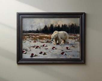 Vintage Polar Bear Christmas Art Print: Festive Winter Decor (Digital Download)