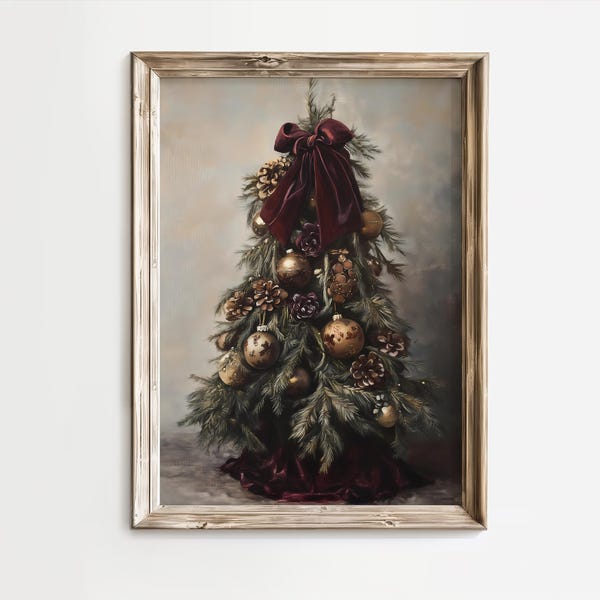 Vintage Weihnachtsbaum Print: Norfolk Pine, Bordeaux Weihnachtsdekor (Digitaler Download)