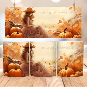 Fall Girl Pumpkin Mug Wrap Sublimation Design (PNG File)