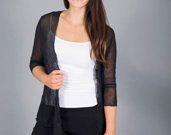 Cardigan ouvert en maille transparente prune noir