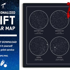 Carte des étoiles personnalisée NUMÉRIQUE, cadeau unique pour la famille, impression de dates spéciales, cadeaux d'anniversaire, cadeau d'anniversaire, cadeau de pendaison de crémaillère, art mural moderne