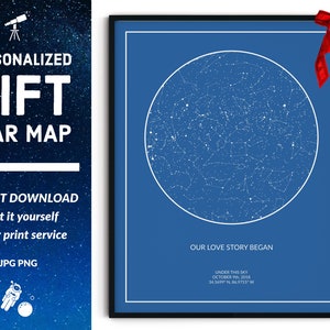 Mapa estelar digital - Decoración de pared - Regalo personalizado para nacimiento, boda, inauguración de la casa, regalo para ella, regalo para él, larga distancia, mapa de constelaciones