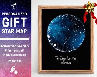 Star map by date DIGITAL, Christmas gift idea, Galaxy decor, Dating Anniversary, Modern wall art, Custom gift for her, for him, Sky chart