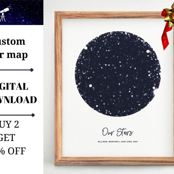Star map by date and place, Romantic gift for Boyfriend, For girlfriend, 1st Anniversary, Day we met, Astronomy poster, Constellation print