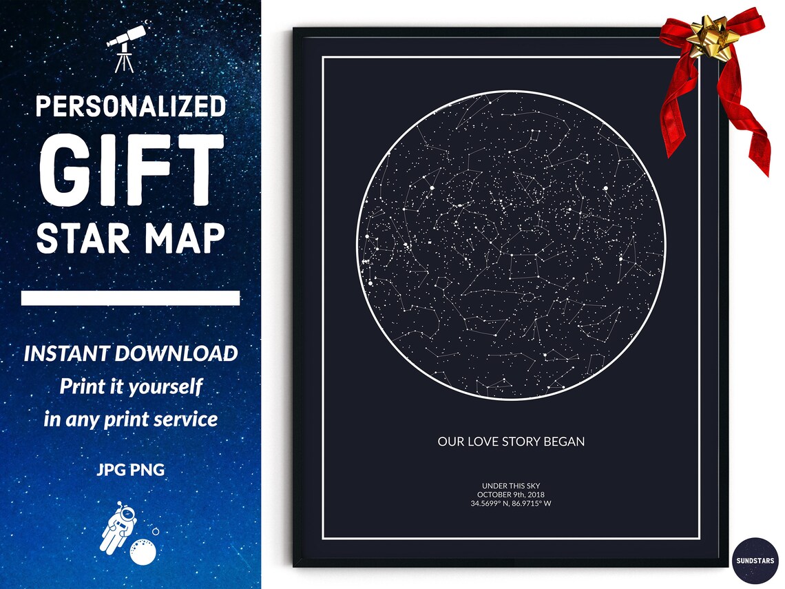 Custom Star Map Print by Date PRINTABLE Star Chart Poster | Etsy