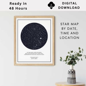 Mappa del cielo, mappa delle stelle per data - Decorazione da parete - Regalo di fidanzamento per fidanzata o fidanzato - Stampe digitali