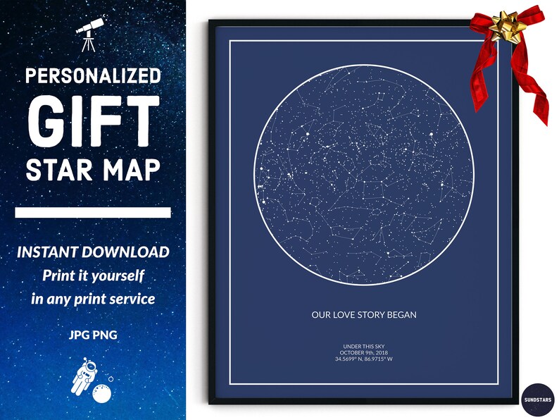 Star Map Print Custom by Date PRINTABLE Star Chart Astronomy - Etsy