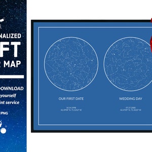 Mappa stellare personalizzata doppia - Regalo unico per il 21° compleanno, biglietto di anniversario, mappa astronomica, carta da parati della galassia Stampa digitale, regalo dell'ultimo minuto