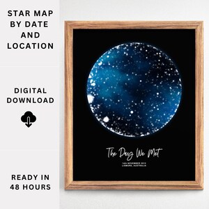 Carte du ciel sur mesure par date et lieu, cadeaux astronomie pour homme jusqu'à un anniversaire, impression numérique galaxie