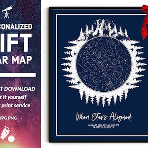 Carte des étoiles personnalisée sur mesure NUMÉRIQUE, cadeau de fiançailles et cadeau unique d'anniversaire de 1 an