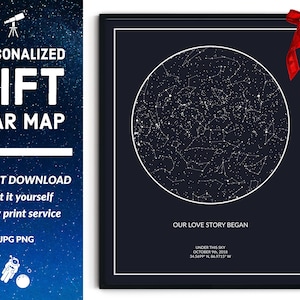 Impression de carte des étoiles personnalisée par date, affiche de carte des étoiles IMPRIMABLE, carte de la constellation, cadeaux d'astronomie, impression d'art galaxie, ciel nocturne, où nous nous sommes rencontrés