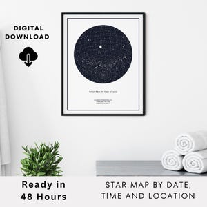 Carte des étoiles - oeuvre d'art murale - impression d'astronomie, cadeau pour le jour du mariage, anniversaire, premier rendez-vous en souvenir - téléchargement numérique