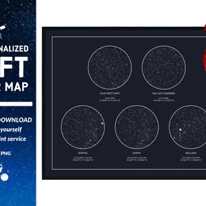Carte des étoiles d'anniversaire par date NUMÉRIQUE - Décoration murale de chambre à coucher au-dessus du lit - Cadeau 25e anniversaire pour lui