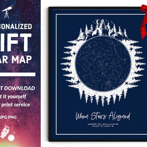 Poster carte des étoiles - Impression forêt et montagnes numérique