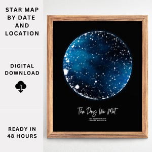 Carte des étoiles par date NUMÉRIQUE - Cadeau de mariage unique et décoration galaxie, anniversaire de rencontre, art mural moderne, carte du ciel - Cadeau personnalisé pour elle, pour lui