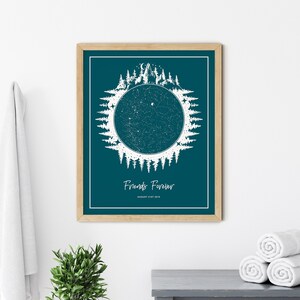 Carte du ciel nocturne - Impression montagne et forêt à télécharger, cadeau unique pour mari ou femme