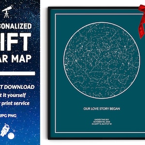 Affiche de carte des étoiles, décoration d'astronomie, cadeau d'anniversaire de félicitations pour femme et mari TÉLÉCHARGEMENT NUMÉRIQUE