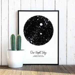 Carte du ciel personnalisée - carte astronomique du ciel nocturne faite main, cadeau unique pour lui ou elle pour une occasion spéciale | Impression NUMÉRIQUE