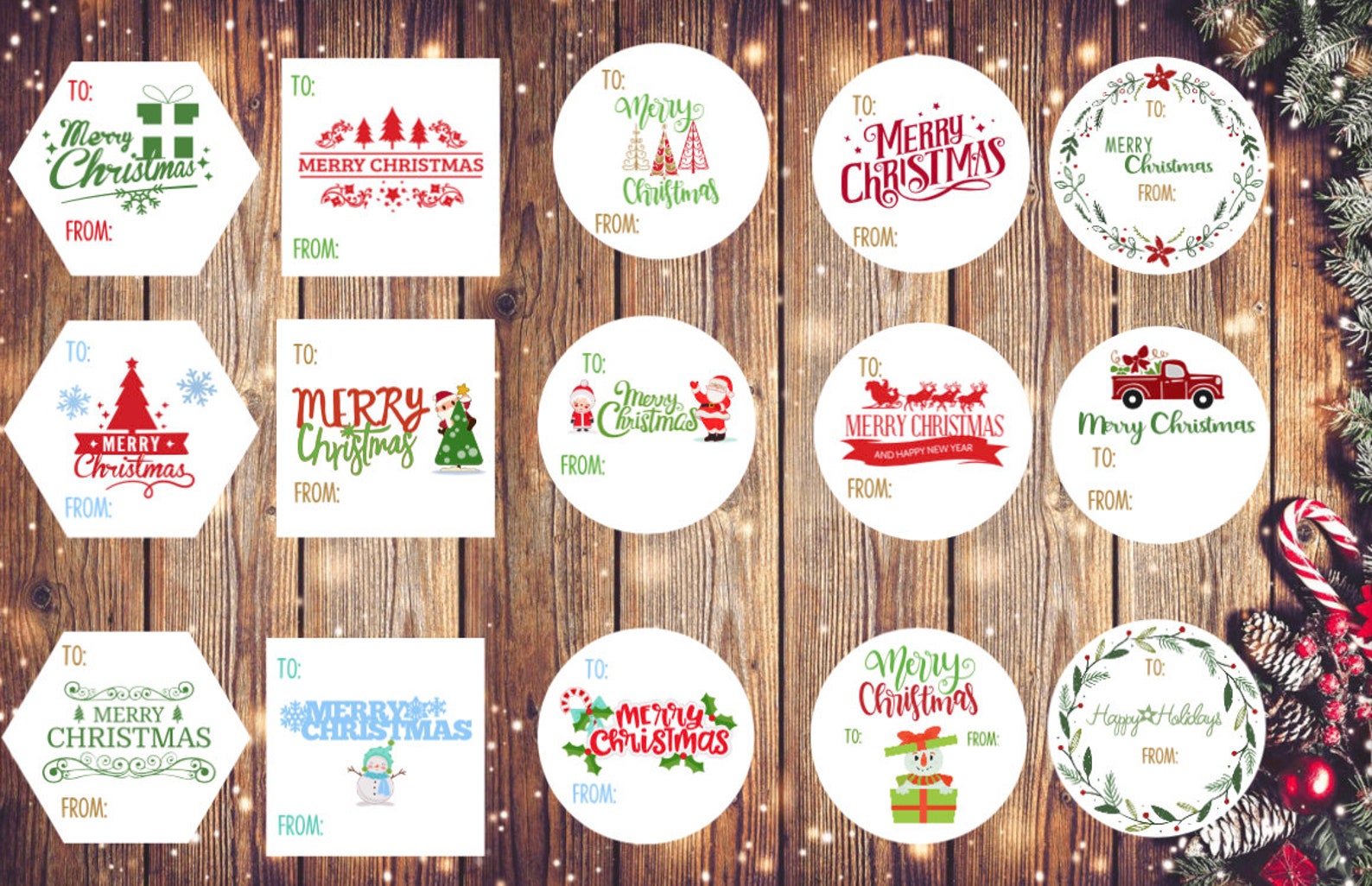 Christmas Sticker Tags Set of 15 Etsy